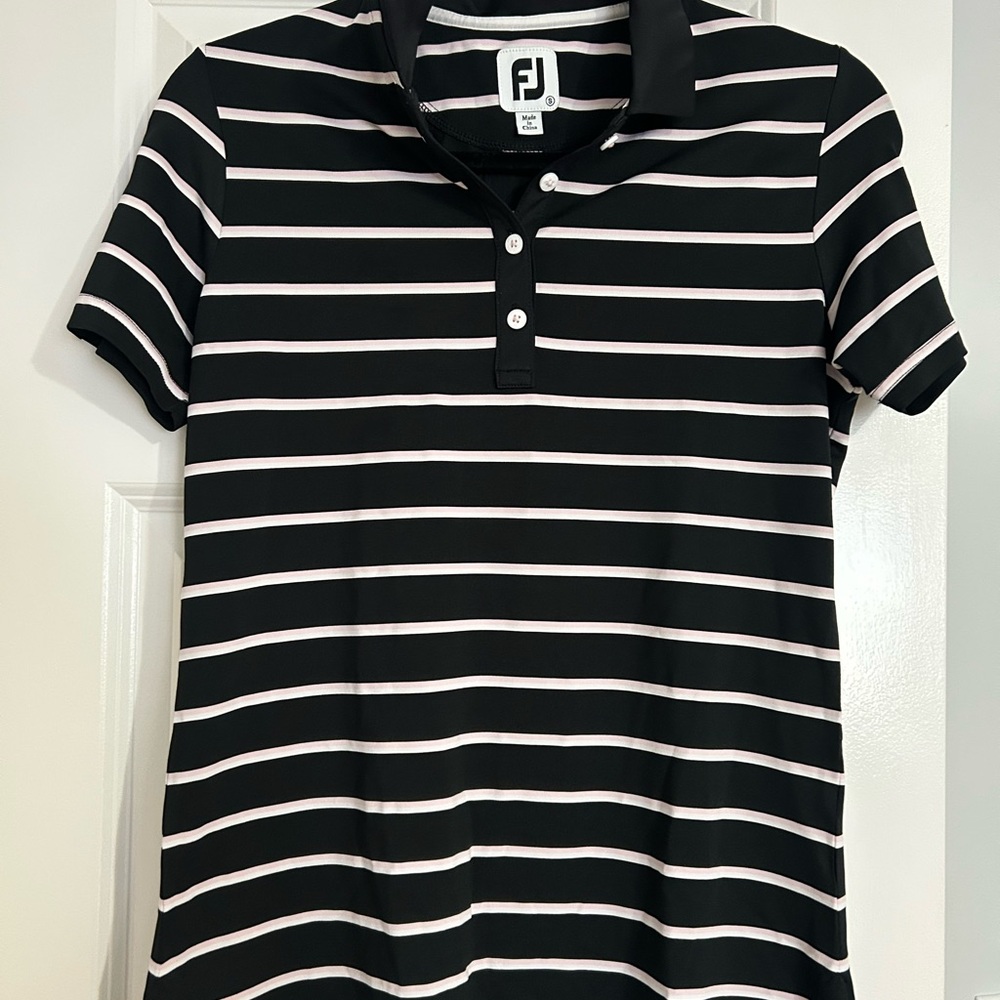 FootJoy Black and Pink Striped Golf Polo Shirt